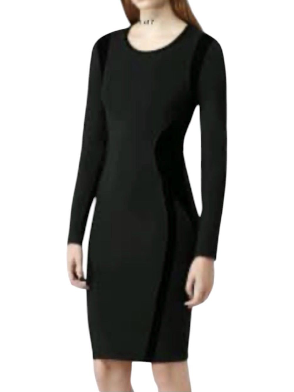 Reiss Black Velvet Panel Long Sleeve Bodycon Dress Size 4